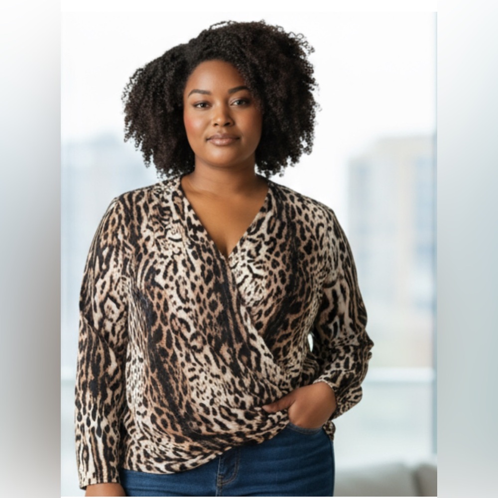 Women’s Silky Leopard Print Blouse SZ XXL